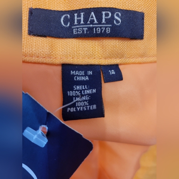 Chaps 100% Linen Midi Orange Skirt Size 14 New - Picture 5 of 5